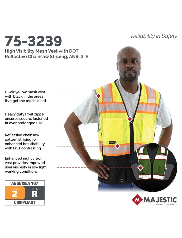 High Visibility Mesh Vest with DOT Reflective Chainsaw Striping